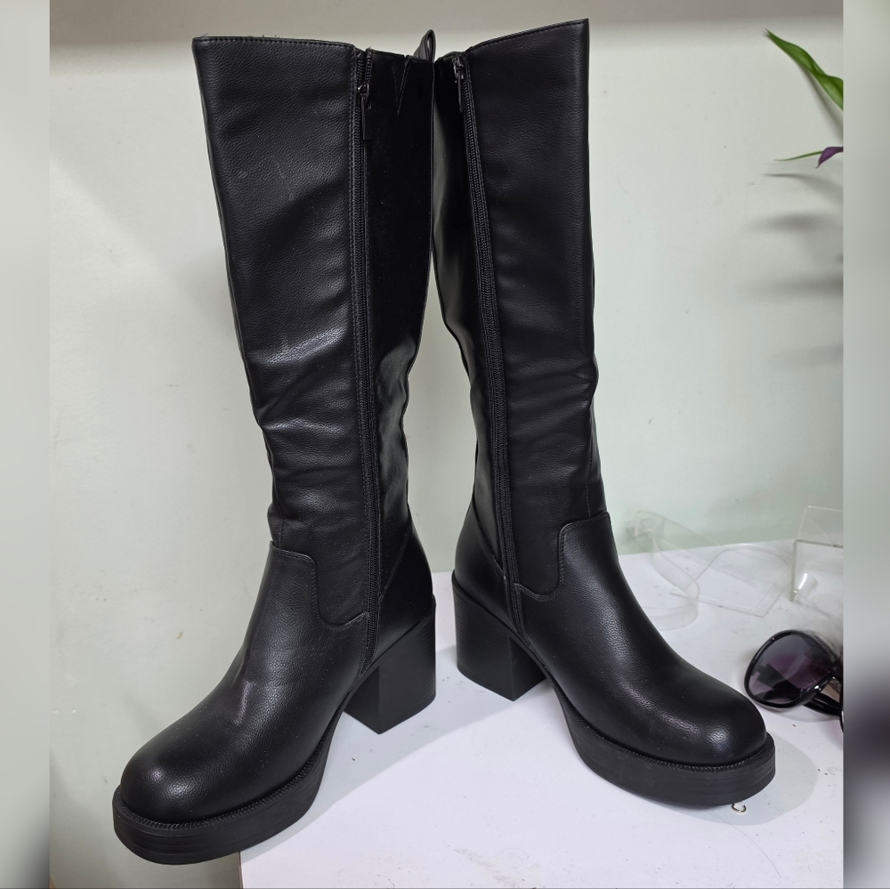 JOYCE 26 KNEE HIGH PLATFORM BOOTS W ZIPPER & CHUNKY HEEL 8.5 - Picture 2 of 8